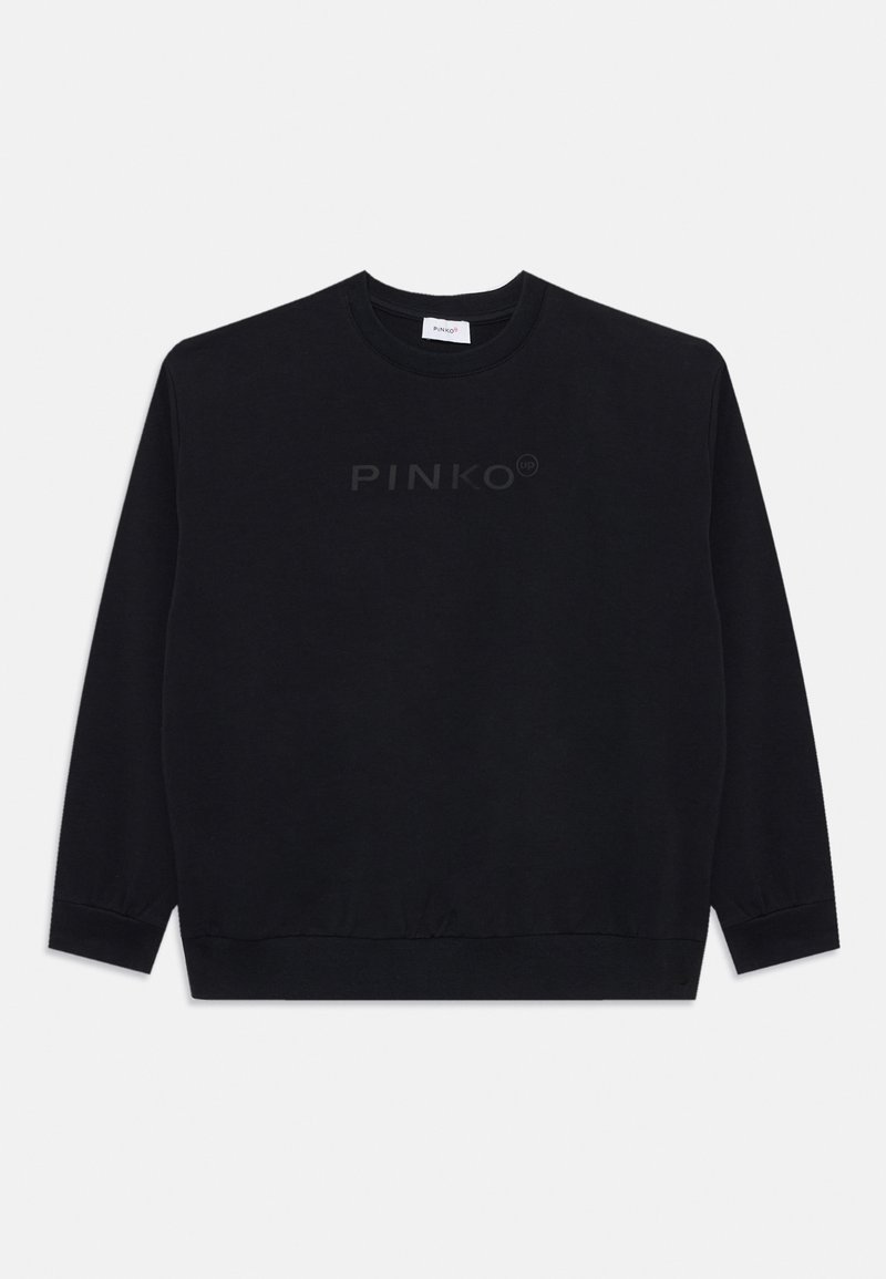 Μαύρο φούτερ φτιαγμένο από μαλακό ύφασμα με ριμπ νεκρή λαιμό, μακριά μανίκια και τονισμένο λογότυπο "PINKO" μπροστά.