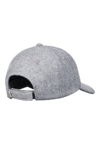 Grau gefütterte Baseballmütze mit gebogenem Schirm, verstellbarem Riemen auf der Rückseite und Belüftungsöffnungen an den Seiten für Atmungsaktivität.