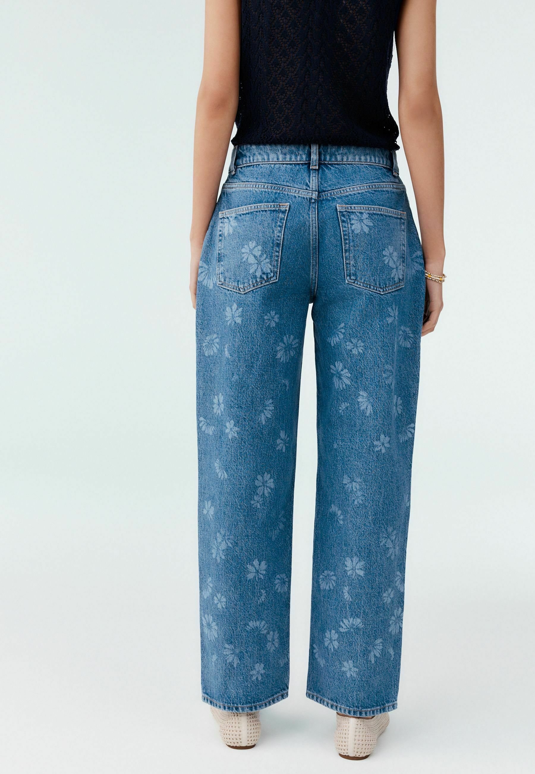 Next DAISY EMBROIDERED WIDE - Straight leg jeans - mid blue
