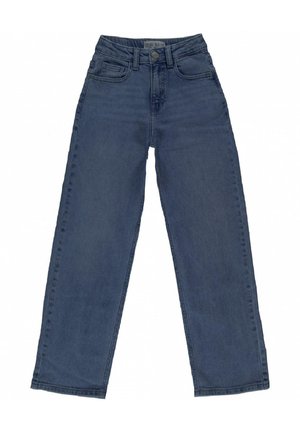 Hooggetailleerde, wijde jeans in donkerblauwe denim met een klassiek vijf-pocket ontwerp, voorzien van stevige stiksels en een knoopsluiting.