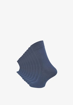 Set von marineblauen Socken aus einem glatten, dehnbaren Material, mit einem gerippten Bündchen und einer verstärkten Zehenpartie.