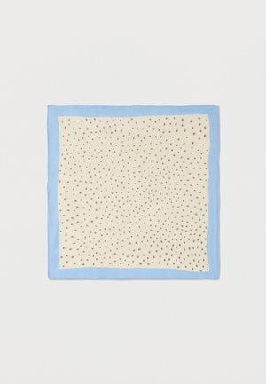 Κρεμ τετράγωνο μαντήλι με μικρές μαύρες βούλες και ανοιχτό μπλε περίγραμμα, απλωμένο επίπεδα σε λευκό φόντο.