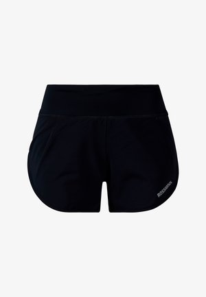 Schwarze Sportshorts mit breitem Bund, aus leichtem Stoff. Verfügt über einen gebogenen Saum und ein Logodetail auf der unteren Seite.
