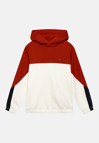 Felpa con cappuccio caratterizzata da un design a blocchi di colore rosso e bianco con accenti blu navy. Realizzata in cotone, ha una vestibilità comoda e polsini a costine.