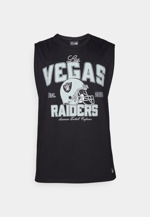 Zwarte mouwloze t-shirt van katoen met een "Las Vegas Raiders" grafiek, ontwerp van een footballhelm en het jaar van oprichting: 2021.