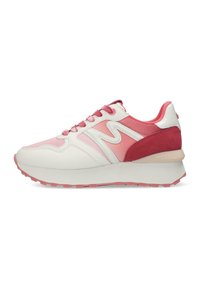 Sneakers da donna caratterizzati da una combinazione di materiali bianco, rosa chiaro e rosa scuro; suede testurizzato e mesh traspirante; suola in gomma.