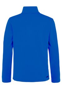 Pullover blu a maniche lunghe con colletto rialzato. Realizzato in tessuto liscio e stretch. Presenta un piccolo etichetta con logo nella parte inferiore sinistra.