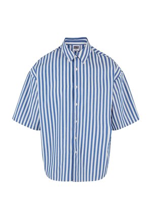 Urban Classics STRIPED SHORT SLEEVE - Vapaa-ajan kauluspaita - white blue