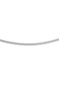 Collana in argento con anelli intrecciati, caratterizzata da una finitura liscia e lucida e da un design uniforme e attorcigliato.