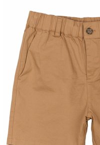 Bruna shorts med elastisk midja och knappstängning. Har sidofickor och ett mjukt, lätt tyg.
