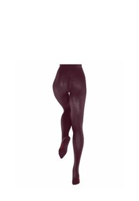 Collant bordeaux con texture a righe, design a lunghezza completa e colore uniforme. Presenta una punta rinforzata e una vita liscia.