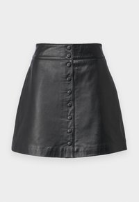 VIROLEY SHORT BUTTON SKIRT - Leren rok - black