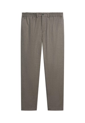 Pantaloni marroni su misura con vita elasticizzata e chiusura con bottone. Tessuto liscio con una sottile texture, design a gamba dritta.