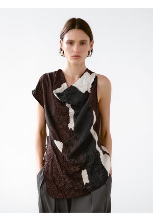 Massimo Dutti COLOUR BLOCK WITH DETAIL - Blouse - dark brown