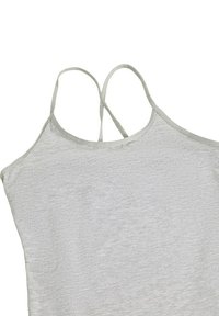 Camisole grigio chiaro realizzata in tessuto morbido e leggero. Presenta spalline sottili e regolabili e una vestibilità rilassata con una superficie liscia.