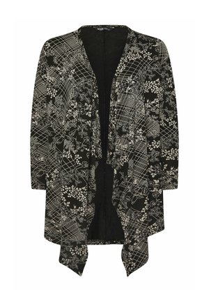 Yours Clothing ABSTRACT FLORAL PRINT WATERFALL - Strickjacke - black