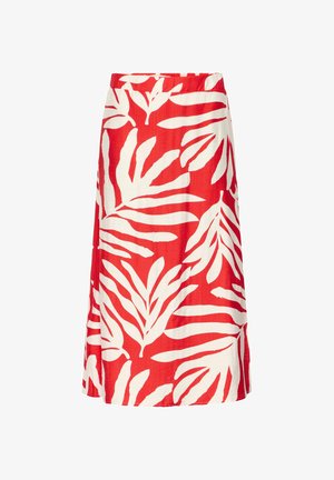 Gonna rossa con motivi a foglia bianchi, con vestibilità dritta e vita elasticizzata. Realizzata in tessuto leggero con una texture liscia.