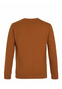 Bruine crewneck sweatshirt met lange mouwen, gemaakt van zachte stof. Voorzien van geribbelde boorden en tailleband, eenvoudig ontwerp zonder patronen.