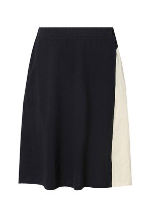 Gonna nera e crema realizzata in un tessuto morbido e leggero. Presenta un'ampia vita elastica e un design a blocchi di colore con un pannello laterale.