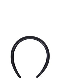 Un bandeau noir et lisse présenté sur un fond uni, arborant une forme arrondie avec un éclat subtil et un revêtement intérieur texturé.