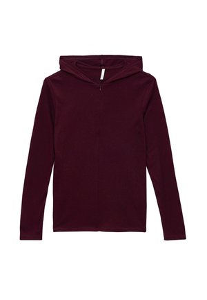 Felpa con cappuccio color mArone, con maniche lunghe e chiusura frontale con zip. Realizzata in tessuto morbido, presenta una vestibilità comoda e un design semplice.