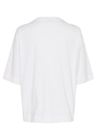 T-shirt blanc à manches courtes avec une coupe décontractée. Fabriqué en tissu doux, il présente un col rond classique et un ourlet droit.