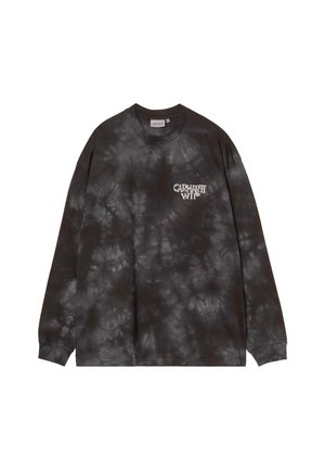 Maglia a maniche lunghe tie-dye nera e grigia con logo bianco "Carhartt WIP" sul petto sinistro, con scollo rotondo e polsini a coste.