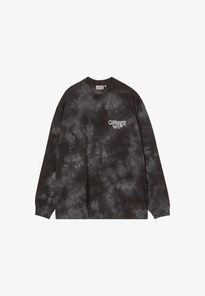 Maglia a maniche lunghe tie-dye nera e grigia con logo bianco "Carhartt WIP" sul petto sinistro, con scollo rotondo e polsini a coste.