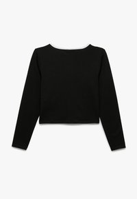 Sort langærmet cropped top med rund halsudskæring, vist fladt på en hvid baggrund.