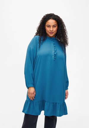 WITH RUFFLE DETAILS - Day dress - bluesteel stripe