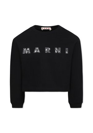 Crop sweatshirt nera realizzata in morbido tessuto, con "MARNI" in strass lucidi sulla parte anteriore. Maniche lunghe con polsini a coste.