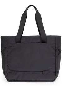 Zwarte totebag van textuurstof, met twee stevige handvatten en een platte bodem. De tas heeft aan de voorkant een ritsvak.