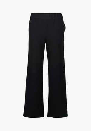 Black wide-leg pants made of soft, stretchy fabric with an elastic waistband and side pockets. No visible patterns or hardware accents.