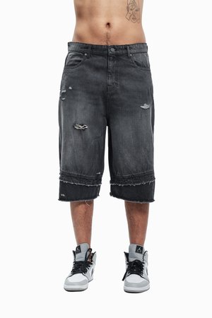 DOUBLE LAYER UNISEX - Denim shorts - black washed