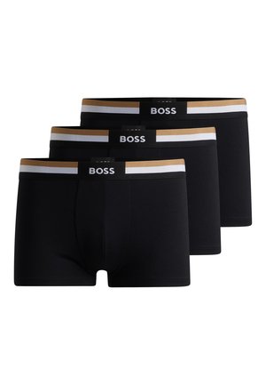 Caleçons de boxeur noirs en pack de trois, dotés d'une large taille élastique avec une rayure contrastante dorée et blanche, et un logo à l'avant.