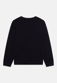 Zwarte sweatshirt met lange mouwen, ronde hals en geribde manchetten. Glad materiaal, casual ontwerp, effen stof zonder versieringen.