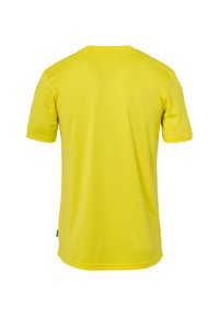 Kortærmet skjorte i lys gul, lavet af glat syntetisk stof, med rund hals og lige kant, uden synlige logoer.