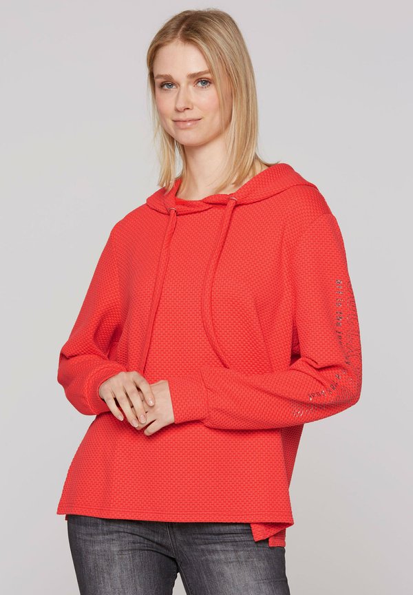 STRUKTURIERTER MIT ÄRMEL-PRINT - Kapuzenpullover - juicy coral