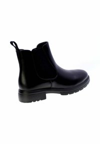 Stivale alla caviglia Chelsea in pelle nera con pannelli laterali elasticizzati, linguetta sul retro e suola spessa a righe.