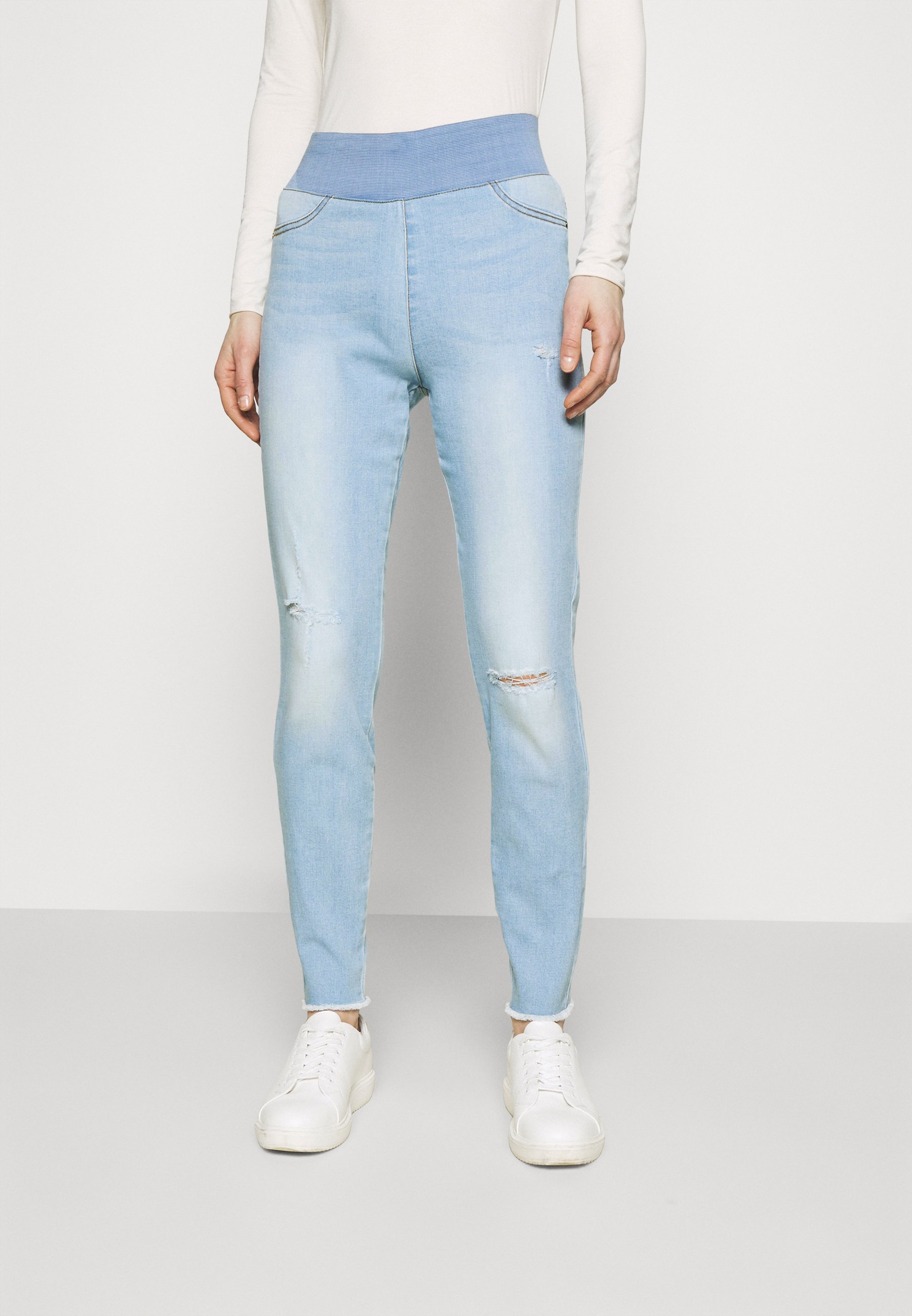 Freequent FQSHANTAL ANKLE BROKEN - Slim fit jeans - bleached blue denim/light-blue  denim - Zalando.ie