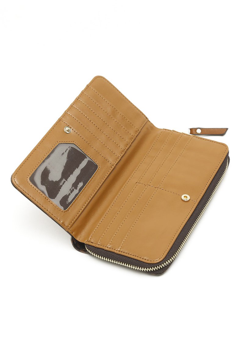 Monedero Grande Con Asa De Mano Para Mujer - Color Beige, 10x20x3 Cm, Poliuretano, Con Cremallera Para Monedas | Práctico Y Espacioso