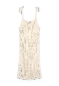 Abito smanicato lavorato a maglia in bianco sporco, con un delicato design a rete, spalline regolabili e una silhouette dritta.