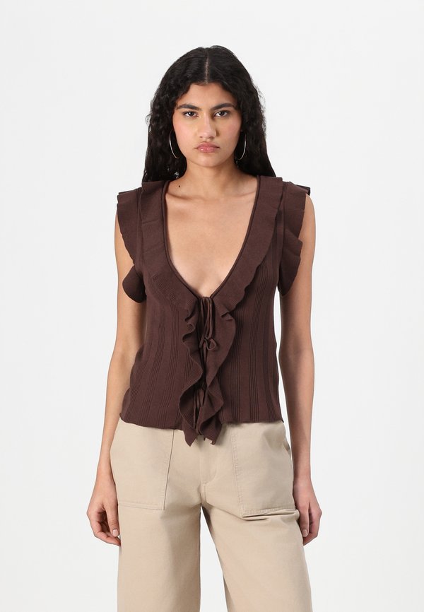 ONLNELLY  V NECK STRING CARDIGAN  - Top - chocolate martini