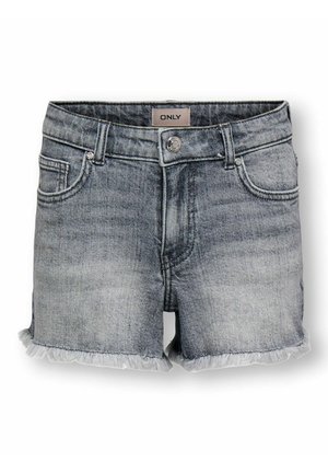 Vybledlé sivé riflové šortky s rozstrapkanými lemami, predným zapínaním na gombík a zips, očkami na opasok a prednými vreckami.