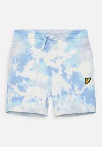 Bawełniane szorty w niebieskim wzorze tie-dye, z elastycznym paskiem do regulacji i haftowanym logo z przodu. Miękka faktura, luźny krój.
