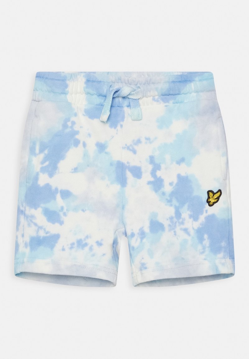 Bawełniane szorty w niebieskim wzorze tie-dye, z elastycznym paskiem do regulacji i haftowanym logo z przodu. Miękka faktura, luźny krój.