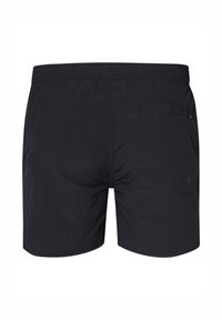 Pantaloni scurți negri cu un brâu elastic, un singur buzunar la spate și o textură netedă. Design simplu, fără modele sau accente vizibile.