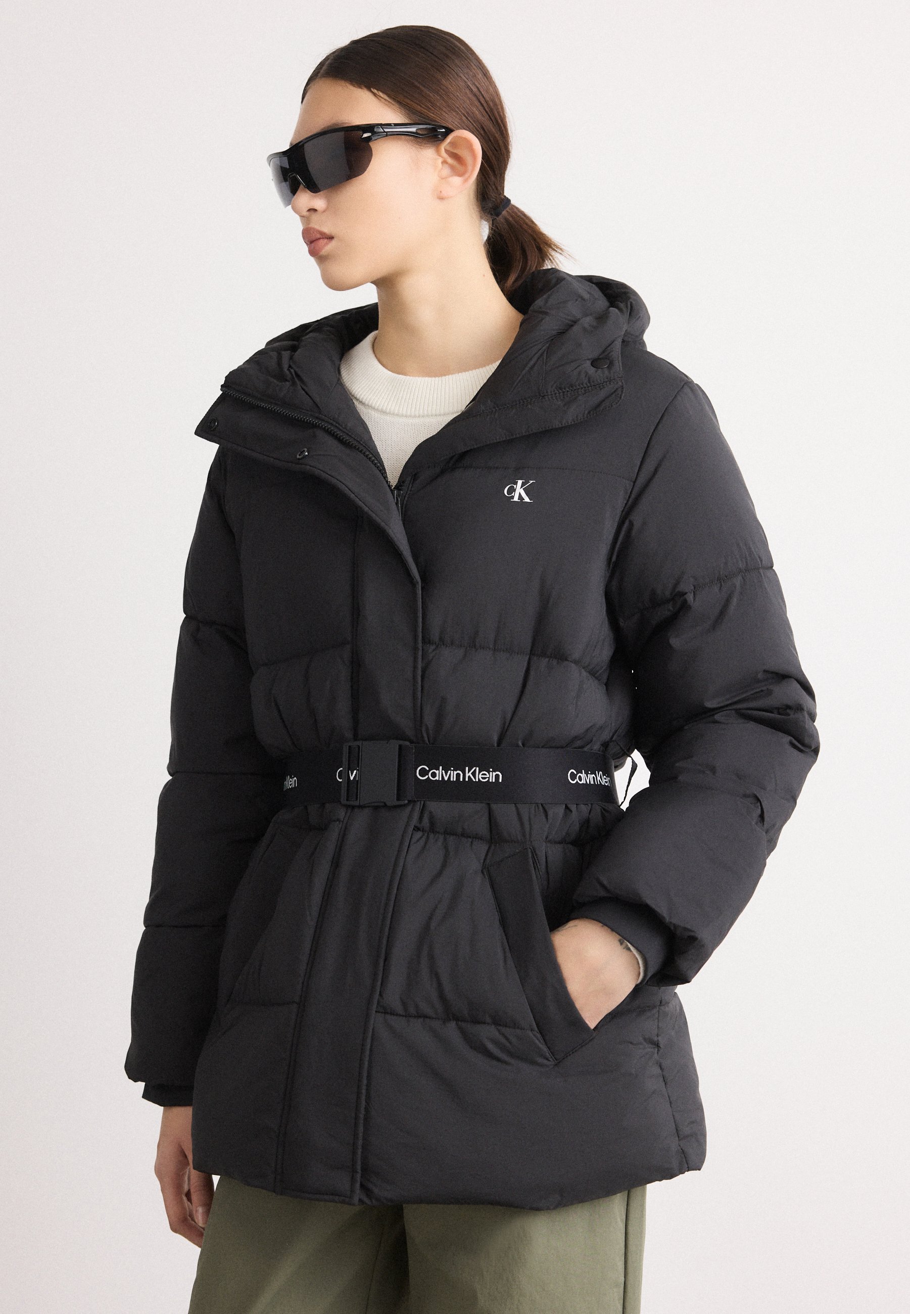 Calvin Klein Jeans BELTED MIDWEIGHT PUFFER - Winter coat - black 