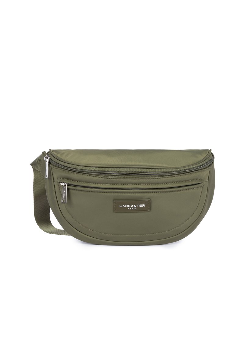 Borsa a vita di colore verde oliva di Lancaster Paris, con due scomparti con zip e tracolla in tessuto regolabile.