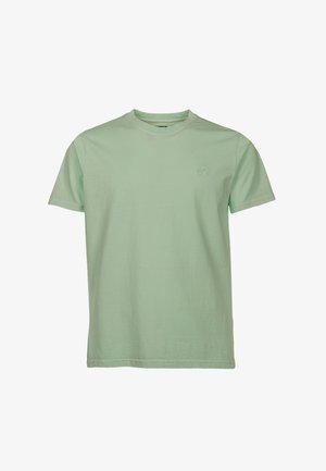 Mintgrøn bomulds t-shirt med rund halsudskæring, korte ærmer, og et lille elefantlogo broderet på brystet. Blød tekstur og afslappet pasform.